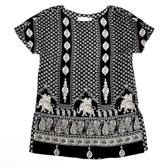 Vintage Jones New York Black & Cream Tunic Dress Elegant Elephant Motif 4 - Picture 12 of 13